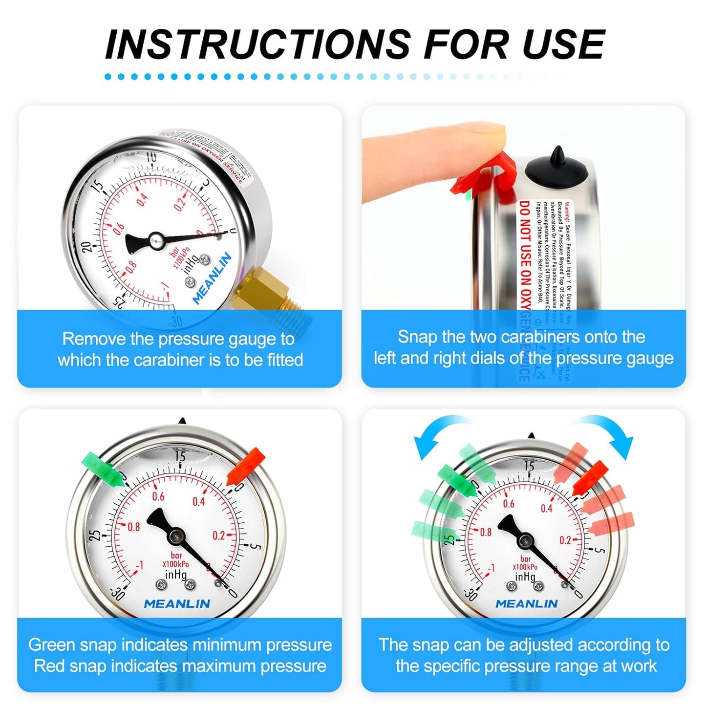 MEANLIN MEASURE -30inHG~0Psi Vacuum Pressure Gauge 1/8" NPT 2.5" FACE DIAL, Stainless Steel Liquid Filled Pressure Gauge WOG Water Oil Air Lower Mount (with 2PCS Snaps)