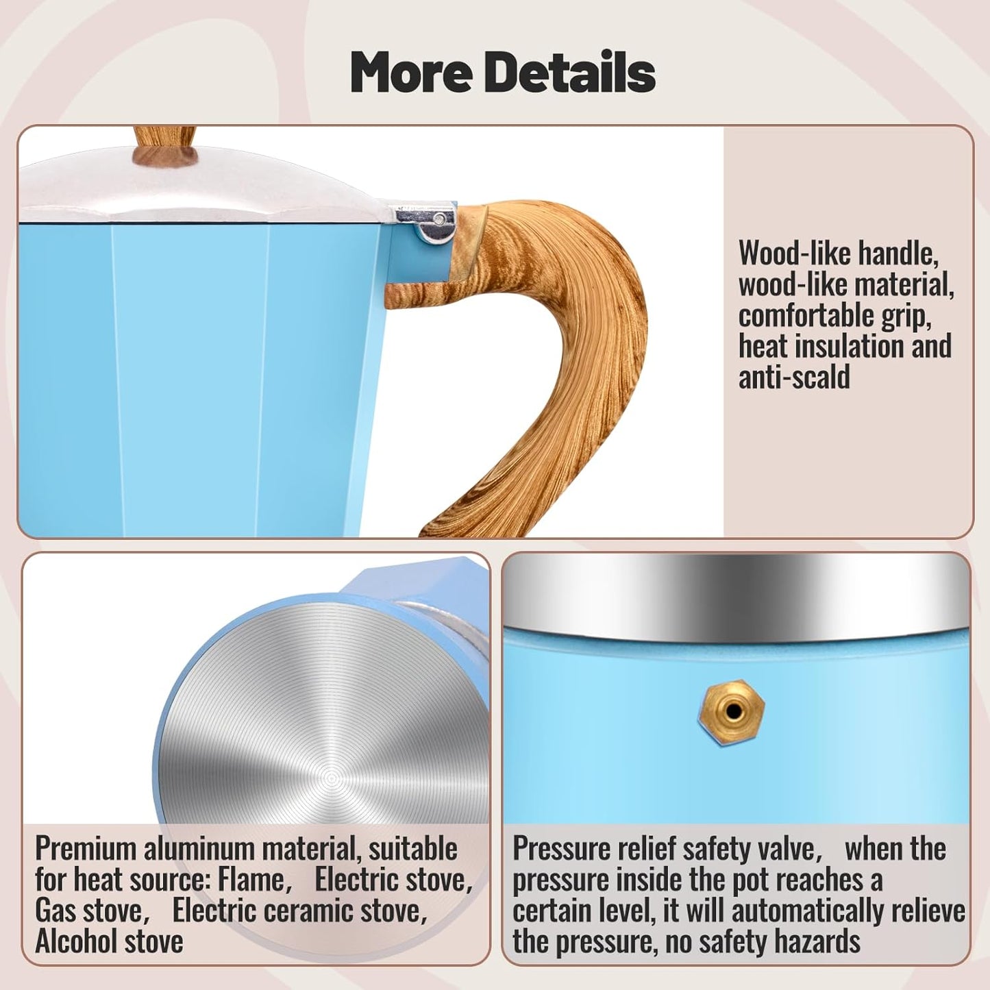 12 Cup Aluminum Moka Pot Classic Stovetop Espresso Coffee Maker 600ml 20oz Coffeemaker Percolator Mocha Pot Greca Coffee Maker Cafe Makers for Italian and Cuban Café Brewing Blue