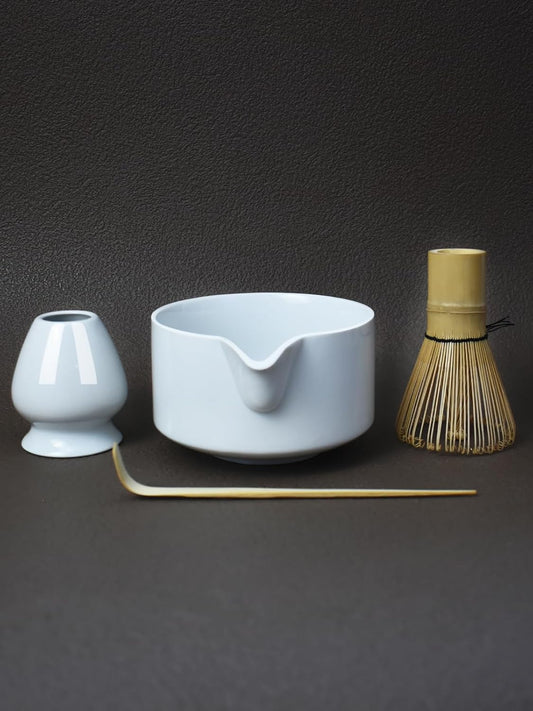 Artcome Premium Matcha Tool Set – Includes Matcha Bowl with Pouring Spout, Whisk, Whisk Holder, Tea Scoop & Matcha Manual - White