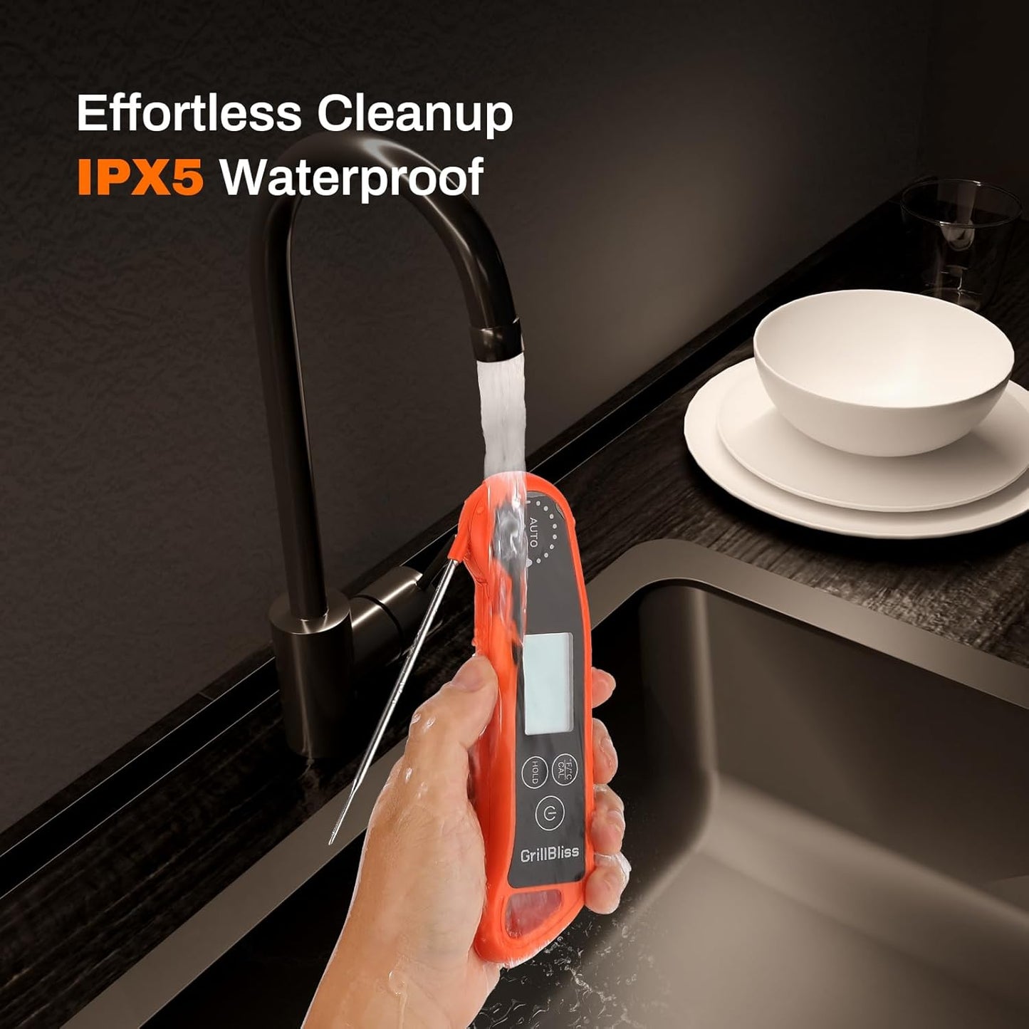 Instant Read Meat Thermometer Within 0.5s, GrillBliss Meat Thermometer Digital with ±0.5℉ Accuracy, Food Thermometer with Backlit Display, Cooking Thermometer for Candy, Grill, BBQ, Brewing