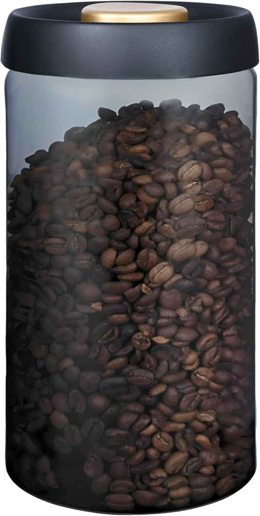 LOEZ Coffee Bean Storage Container Airtight, Lid Sealed with Press-Down Vacuum, Borosilicate Glass Coffee Canister, Food Storage, Coffee Bar for Ground Coffee, Tea, Beans, Spices (Large - Gray)
