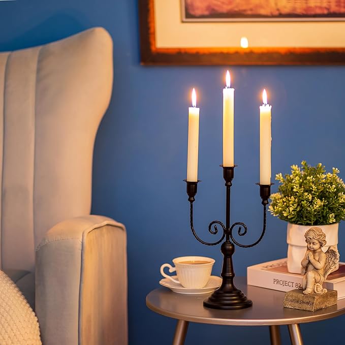 Sziqiqi Candle Holders 3-Arms Candelabra - Black Halloween Candelabras Metal Candleholder Stands Decoration for Thanksgiving Christmas