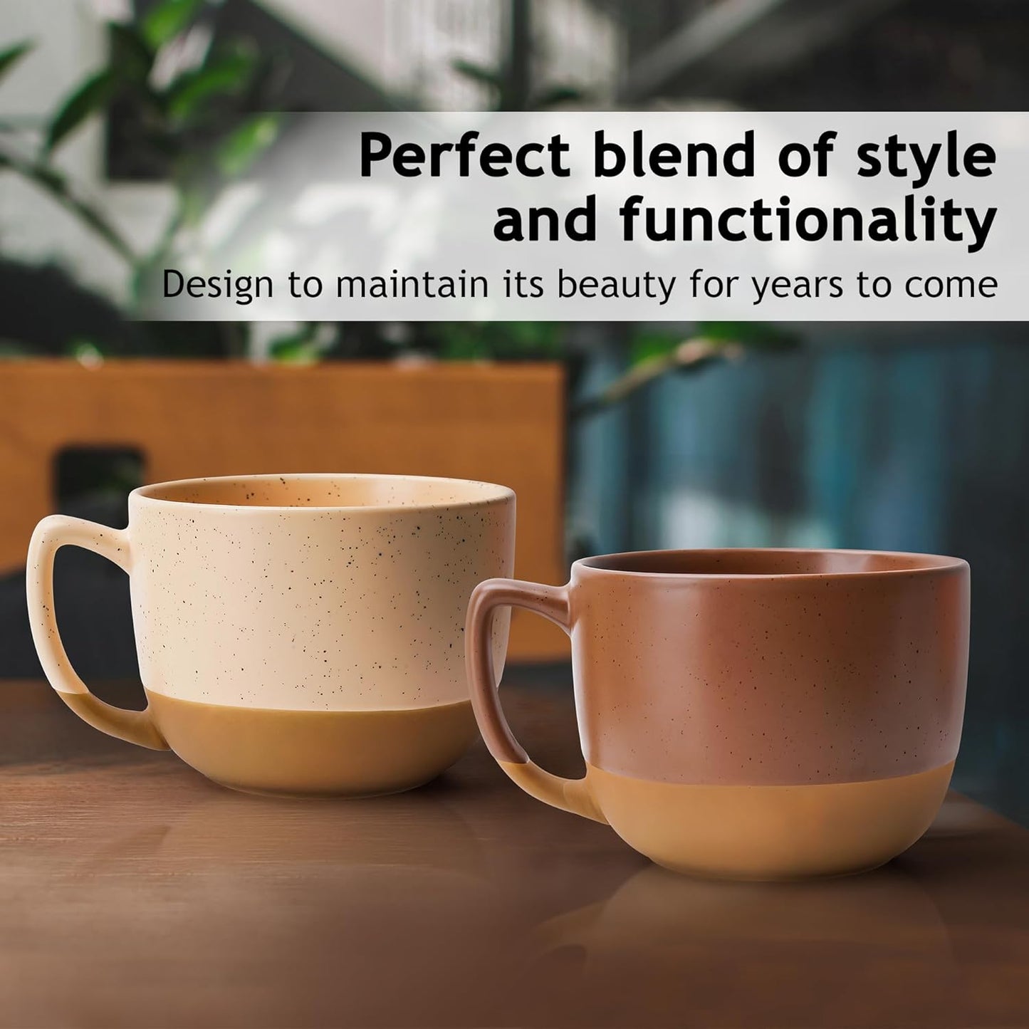 MIAMIO – 15 Ounce, Set of 4 Ceramic Latte Mug – Elegant Modern Coffee Mug Set for Cafe, Latte, Tea, Hot Cocoa - Drinks Dishwasher & Microwave Safe – Aura Collection (Cozy Neutral, Coffee Mug(4x))