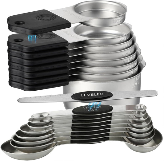 Magnetic Measuring Cups and Spoons Set of 17 Including 8 Stainless Steel Stackable Magnetic Measuring Cup 8 Magnetic Measuring Spoon with Leveler for Dry Liquid Ingredient