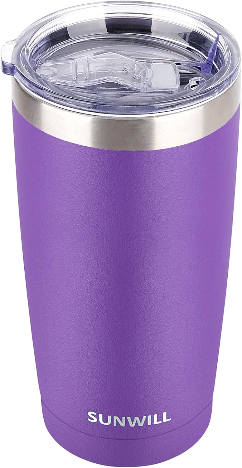 SUNWILL Travel Coffee Tumbler 20 oz, Insulated Mug with Lid, Stainless Steel Cup for Hot and Cold Drinks, Powder Coated Purple