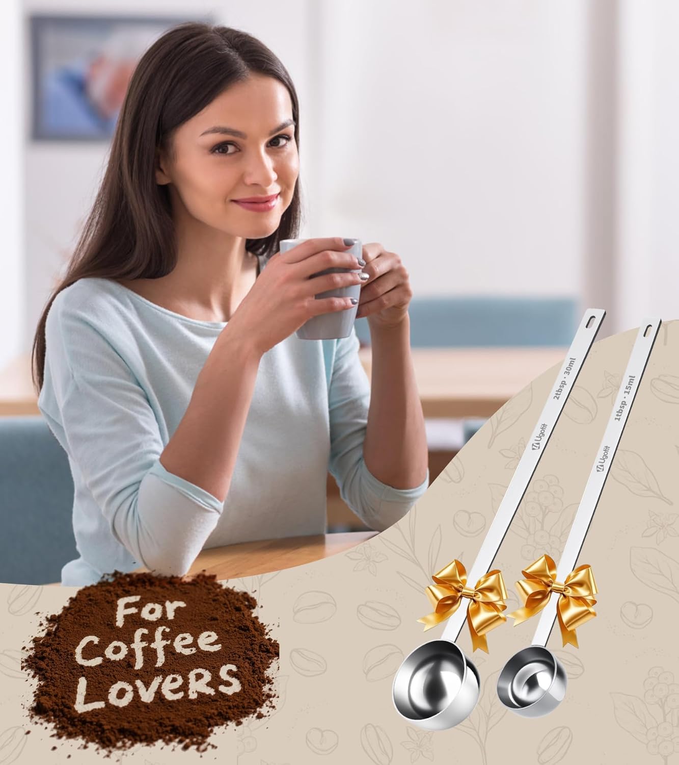 Coffee Scoop for Ground Coffee, 304 Stainless Steel Long Handled Measuring Scoop Set, 2 Tablespoon Coffee Bean Scoop for Protein Powder, Tea, Baking (2pcs)