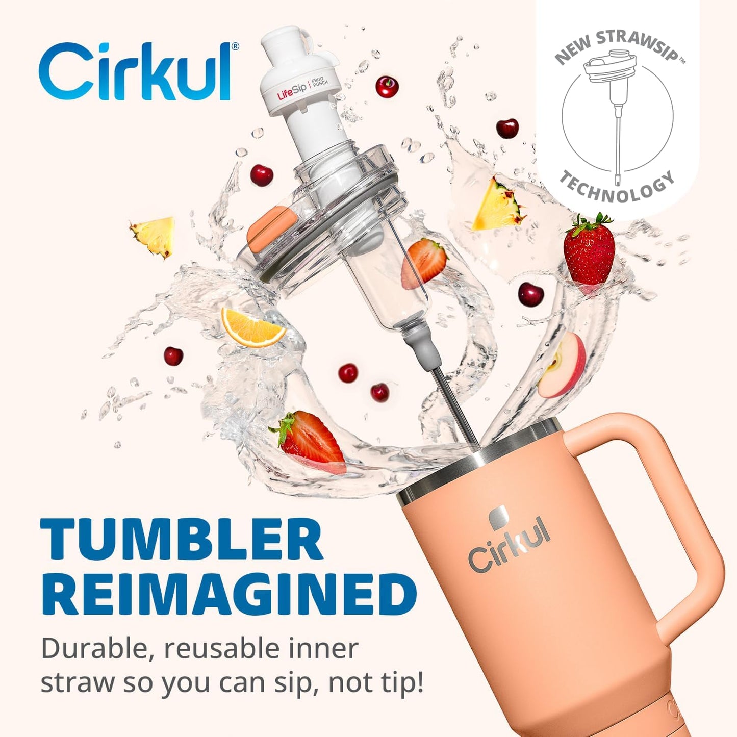 Cirkul 40oz Stainless Steel Insulated Tumbler Bundle in Apricot –Includes Flavor Cartridge Drink Mix Variety Pack, Zero Calories, No Sugar