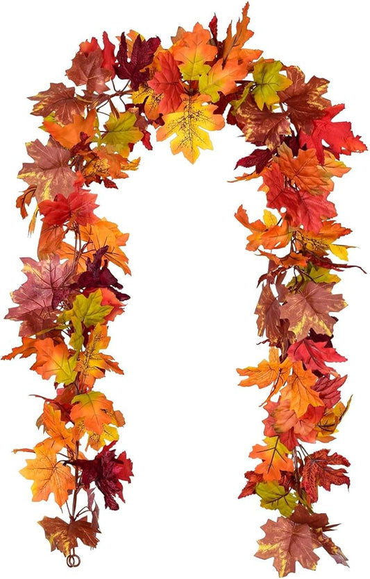 Lvydec 2 Pack Fall Garland Decoration - 5.8ft/Strand Artificial Maple Garland Colorful Leaves Autumn Decor for Home Wedding Party Thankgiving (Mixed Color)