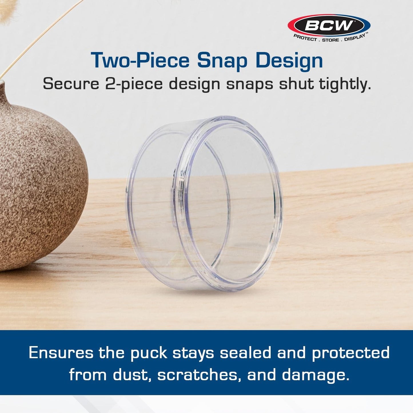 BCW Hockey Puck Tube Display Case - 2 ct - Crystal Clear, Stackable & Snug Fit