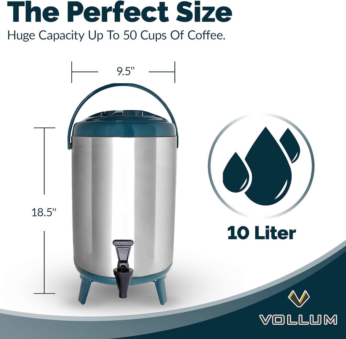 Stainless Steel Insulated Beverage Dispenser – Insulated Thermal Hot and Cold Coffee Carafe – 12 Liter Drink Dispenser with Spigot for Hot Water, Tea & Coffee, Cold Milk, Juice & More TEAL