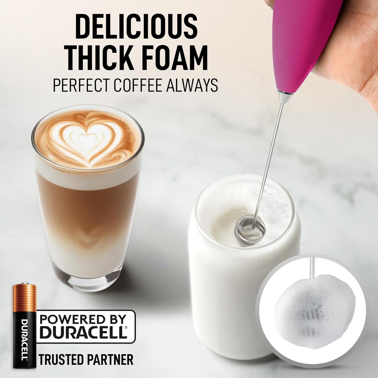 Zulay Kitchen Whisk Milk Frother with 4 Duracell Batteries - Powerful Handheld Foam Maker for Coffee, Lattes, Matcha, Hot Chocolate & Cappuccinos - Whip Creamy Froth in Seconds