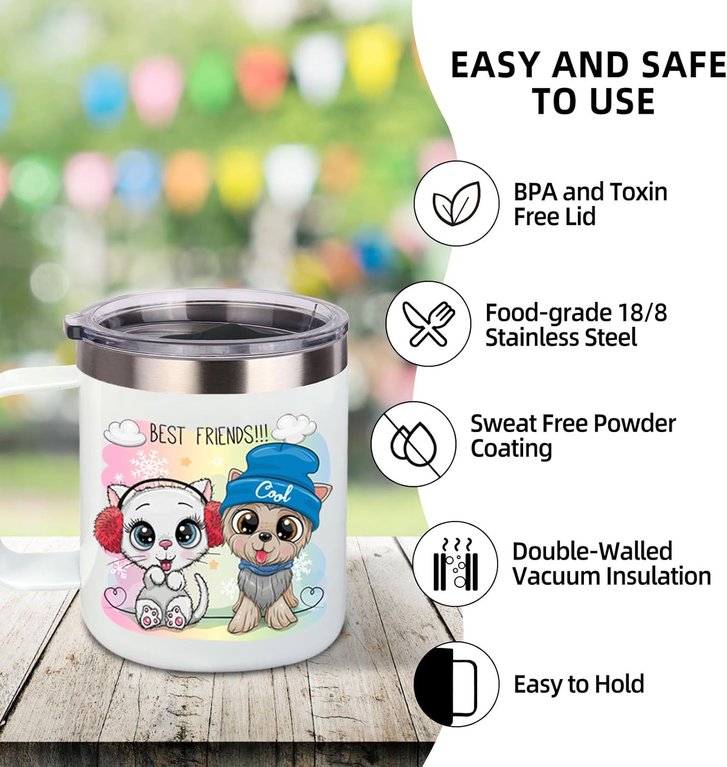 Volhoply 14oz sublimation Insulated Stainless Steel Coffee Mug with Lid Bulk 8 Pack,Double Wall Vacuum Travel Coffee Cup with Handle,Reusable Metal Cups Tumbler,Camping Mugs(Sublimation,8)