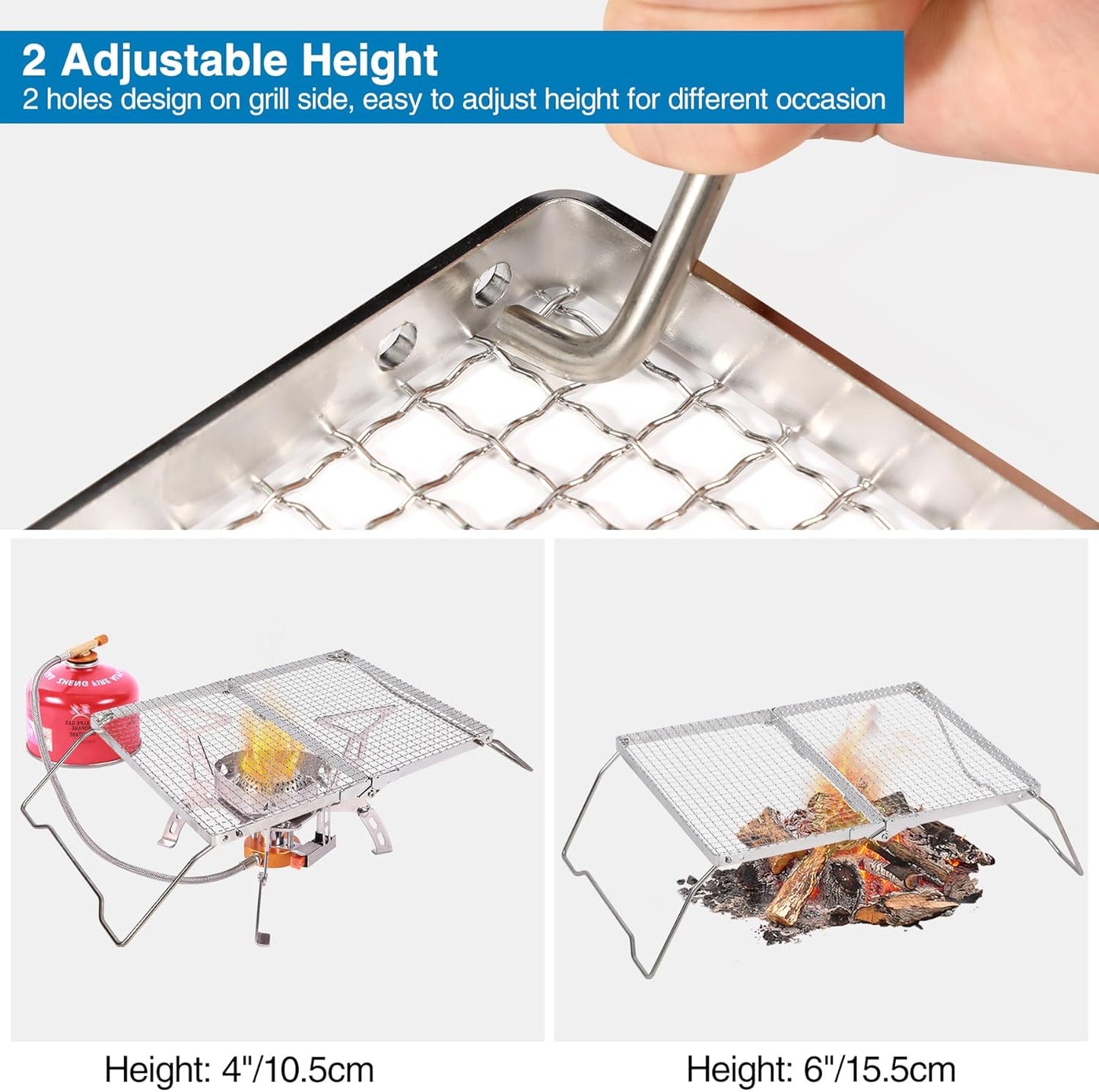 REDCAMP 17" Large Folding Campfire Grill with Mesh, 304 Stainless Steel Grate, Heavy Duty Portable Camping Grill with Carrying Bag for Outdoor Cooking BBQ