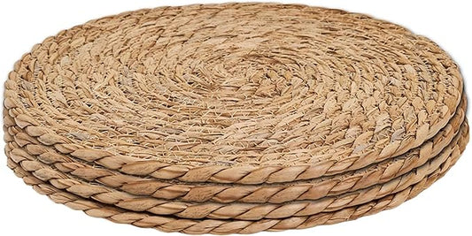 Defined Deco Woven Placemats Set of 4,12" Round Rattan Placemats,Natural Hand-Woven Water Hyacinth Placemats,Farmhouse Weave Place Mats,Rustic Braided Wicker Table Mats for Dining Table,Home,Wedding.