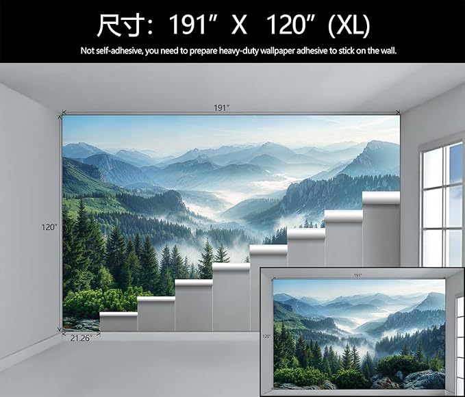 Misty Pine Forest Wallpaper Mountain Peaks Landscape Landscape Wall Mural (Not Peel and Stick)