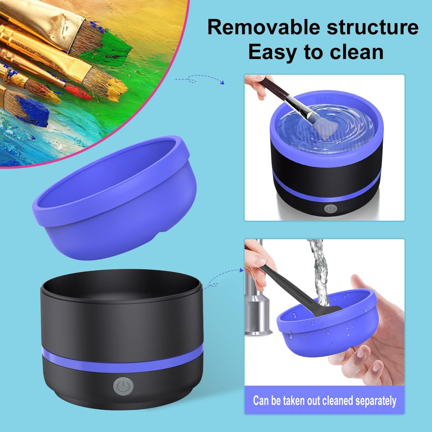 YAGHVEO® Electric Paint Brush Cleaner Rinse Cup, Paint Brush Cleaner, Brush Rinser for Painting, Artist Brush Cleaning Washer Rinser for Acrylic, Watercolor, Oil, Gouache Painting