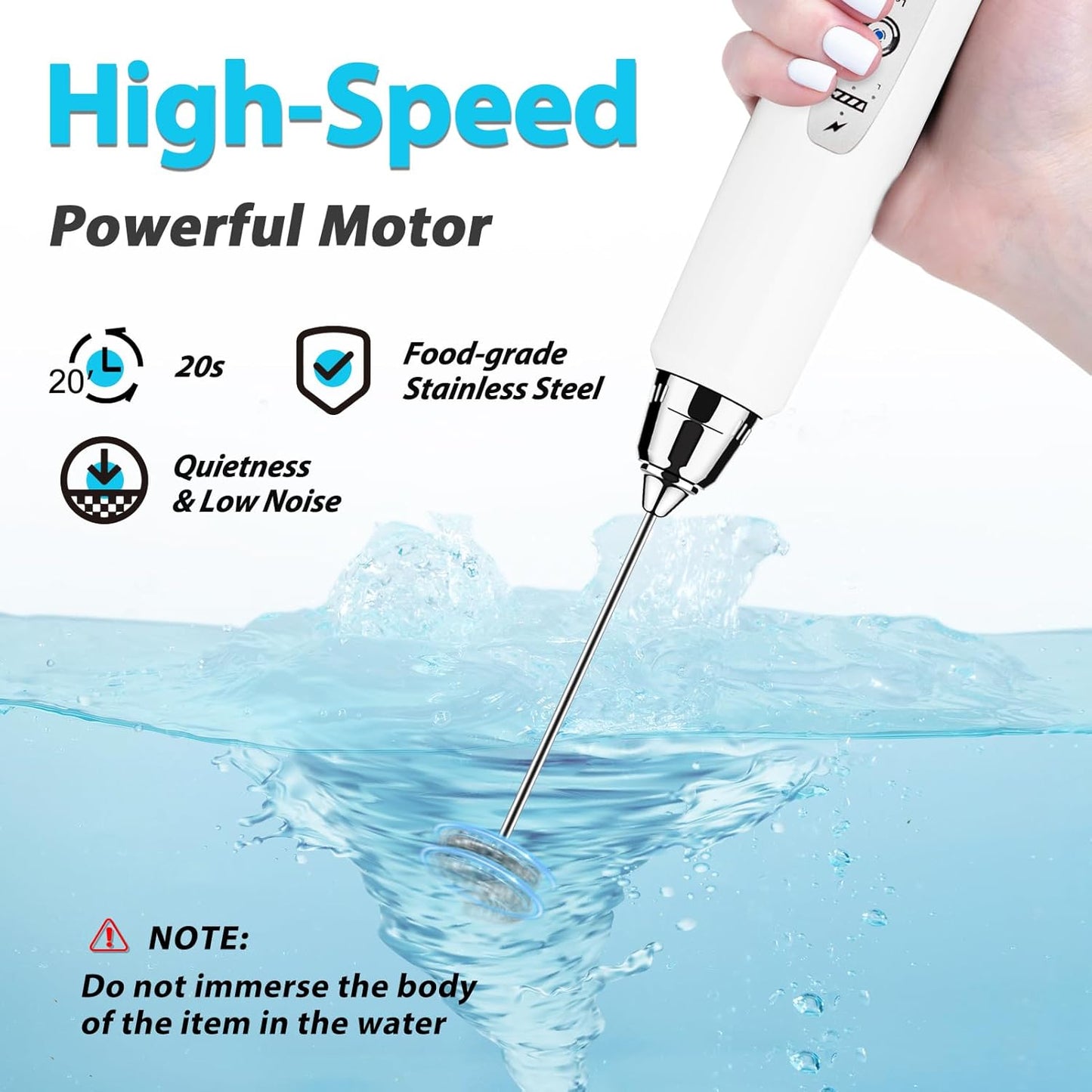 Milk Frother Rechargeable Handheld-Electric Whisk 3 Speed Adjustable, Coffee Frother Wand with 3 Stainless Whisks, Electric Foam Maker, Drink Mixer Blender for Latte Cappuccino Matcha Egg