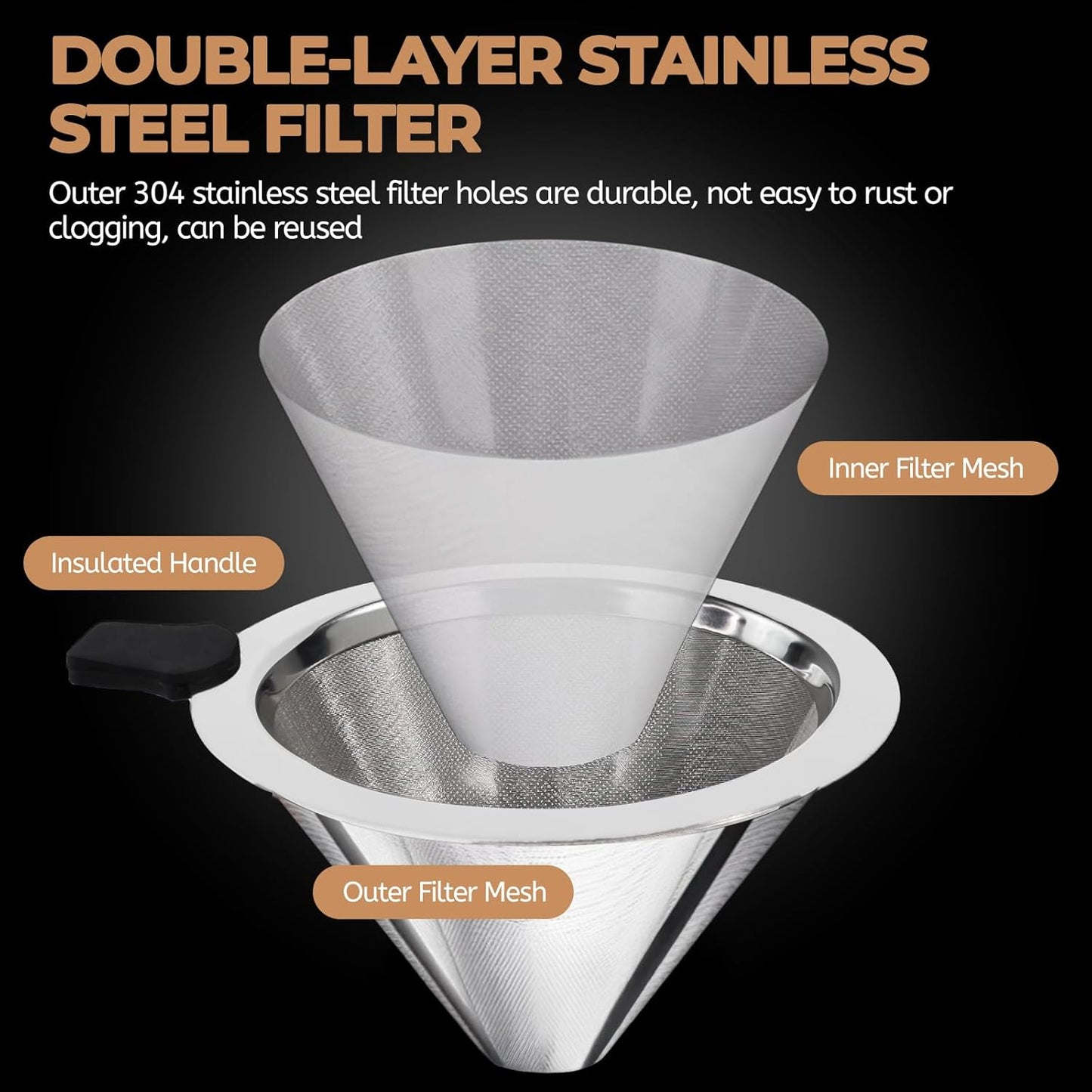 Pour Over Coffee Maker 400ml with 304 Stainless Steel Filter and Wooden Collar Holder Borosilicate Glass Drip Coffeemaker Server Set Clear Hand Brew Dripper Carafe for Home Camping Travel 13.5oz