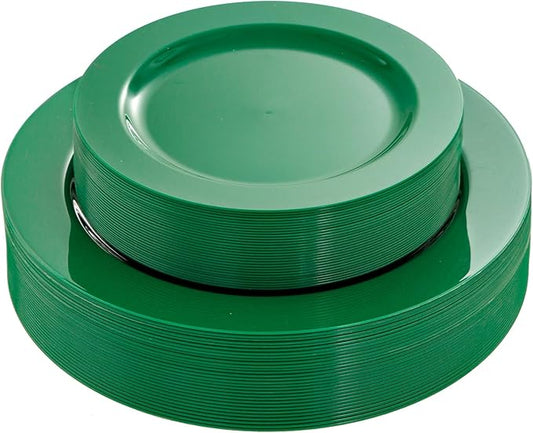 FLOWERCAT 60PCS Green Plates & St. Patrick's Day Plates - Heavy Duty Dark Green plates Disposable for St. Patrick's Party&Super Bowl- Include 30PCS 10.25" Dinner Plates & 30PCS 7.5" Dessert Plates