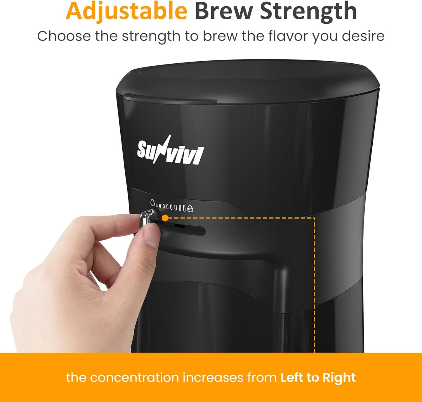 SUNVIVI 20 Oz Iced Coffee Maker for Ground Coffee, Cold Brew Tea Maker with Reusable Coffee Filter and Insulated Pitcher, Single Serve Machine for Home, Strength Control for Flavor, Black