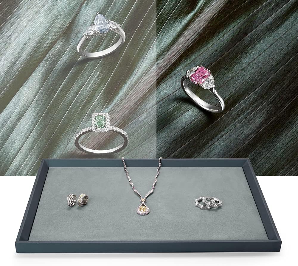 Oirlv Premium Leather Flat Jewelry Tray Jewelry Display Organizer Plate,Catchall Tray, Nightstand or Dresser Organizer(Large)