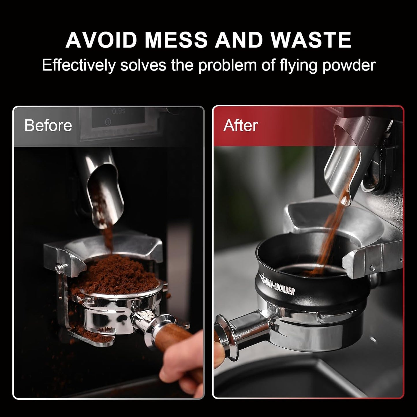 MHW-3BOMBER 54mm Espresso Dosing Funnel Magnetic Coffee Dosing Ring Portafilter Funnel Barista Tools Compatible with 54mm Espresso Portafilter DR5547B-OS