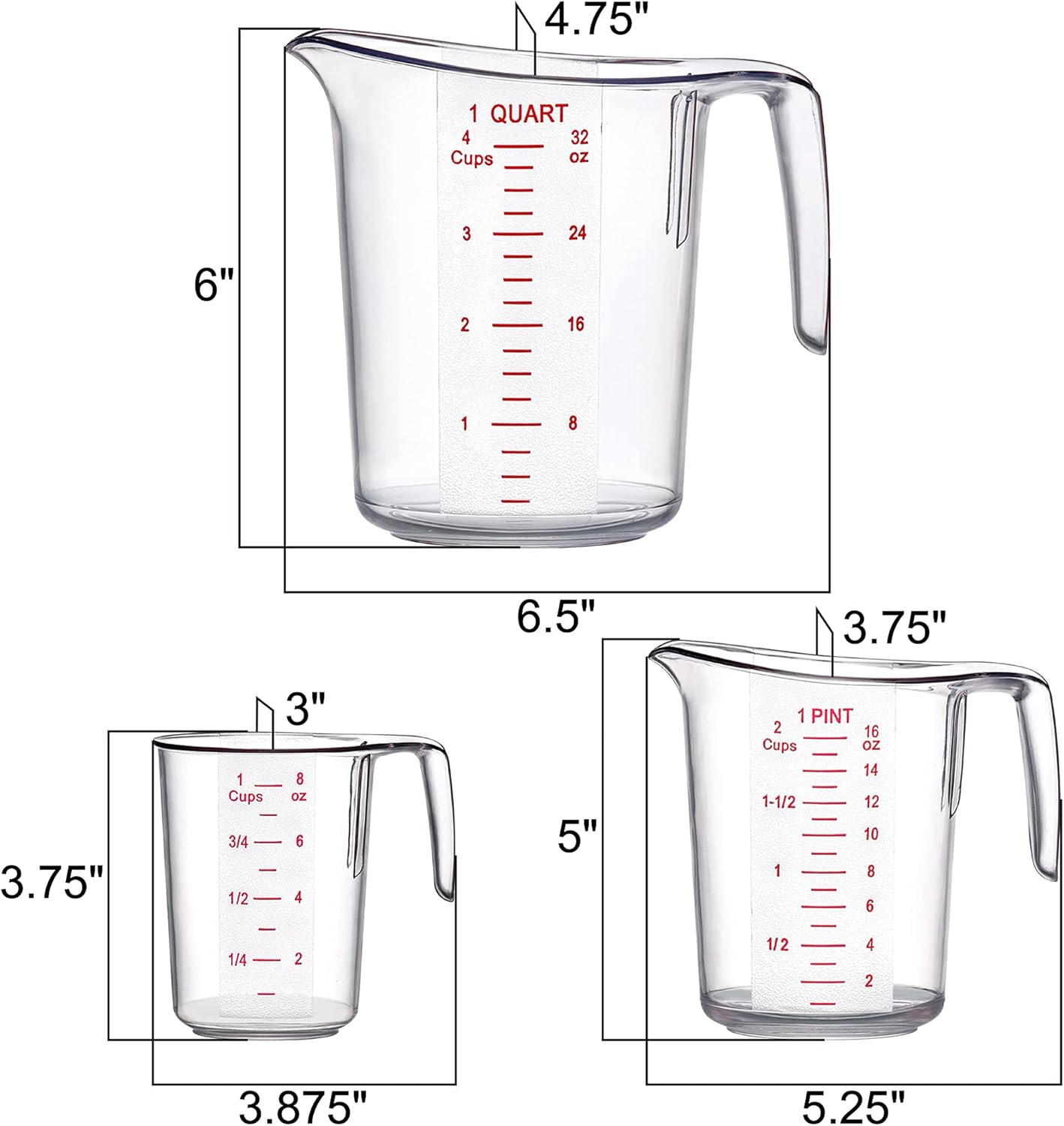 Amazing Abby - Melissa - Unbreakable Plastic Measuring Cups (3-Piece Set), Food-Grade Measuring Jugs, 1/2/4-Cup Capacity, Stackable and Dishwasher-Safe, Great for Oil, Vinegar, Flour, More