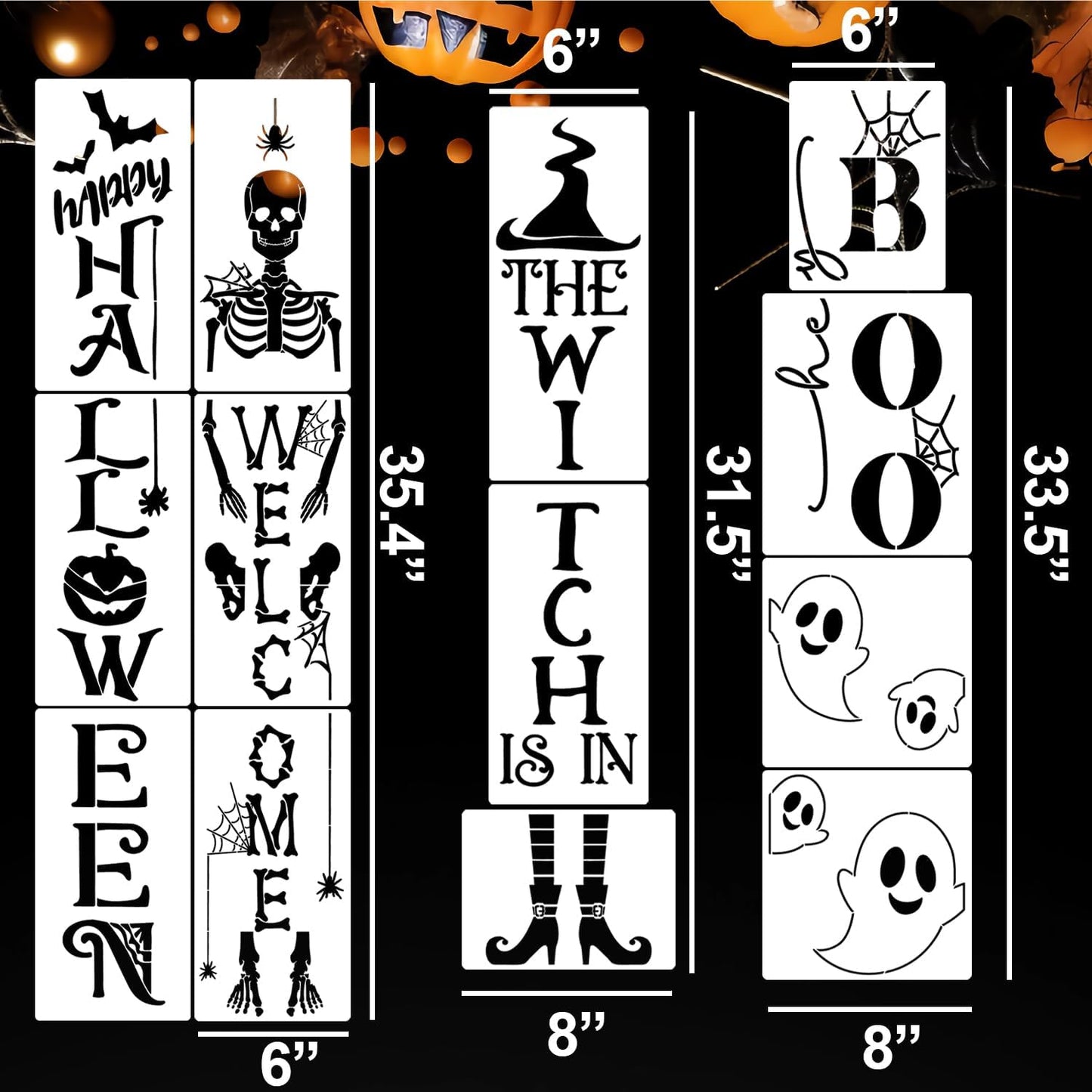 Halloween Stencils for Porch Sign Large Skeleton Boo Stencils Witch Ghost Drawing Templates for Porch Wood Sign Decor
