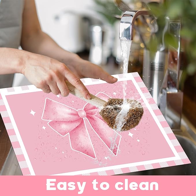 Pink Bow Plastic Place Set of 6 Cute Coquette Butterfly Bowknot Dinner Table Mats Pink Ribbon Bow Mats Wedding Baby Shower Birthday Table Decoration for Indoor Outdoor Party Kitchen Dining