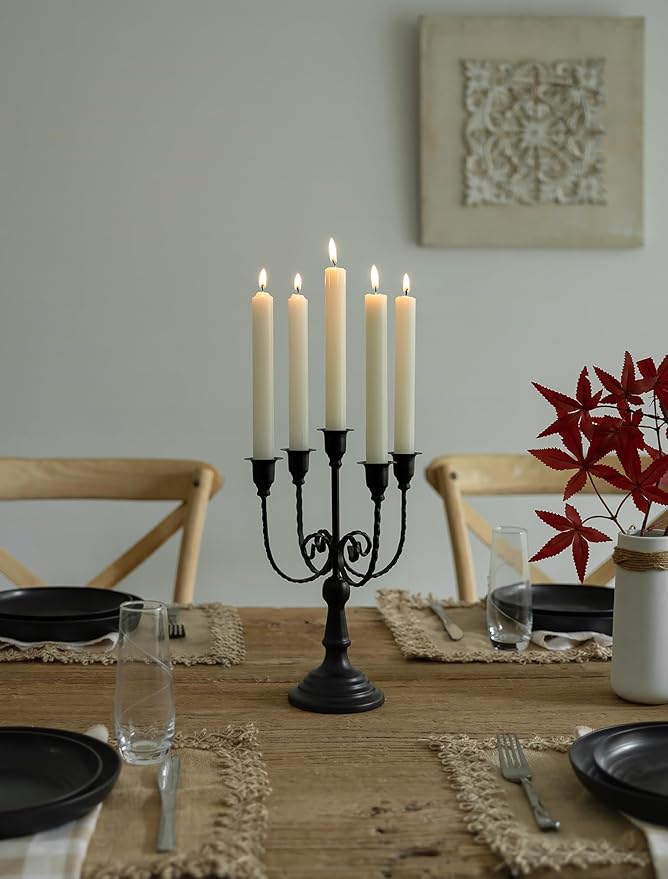 Sziqiqi Candelabra Black Candle Holders - 5 Arms Candlestick Centerpiece for Tables Vintage Candleholder Stand for Halloween Thanksgiving Decor