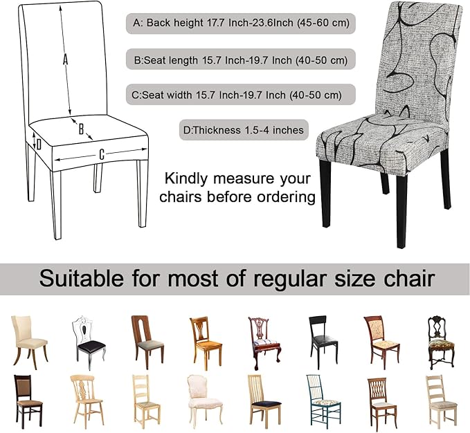JQinHome Pattern Chair Covers for Dining Room Set of 4, High Stretch Removable Washable Parsons Chair Slipcover for Home Party Hotel Wedding Ceremony (4PCS, Lotus Gray)