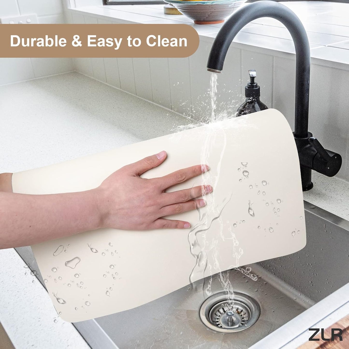 ZLR Coffee Mat - 16" x 20" Large Kitchen Hide Stain Absorbent Dish Drying Mat for Countertop - Easy to Clean Coffee Bar Mat for Espresso Machine and Spill Protection - Creamy