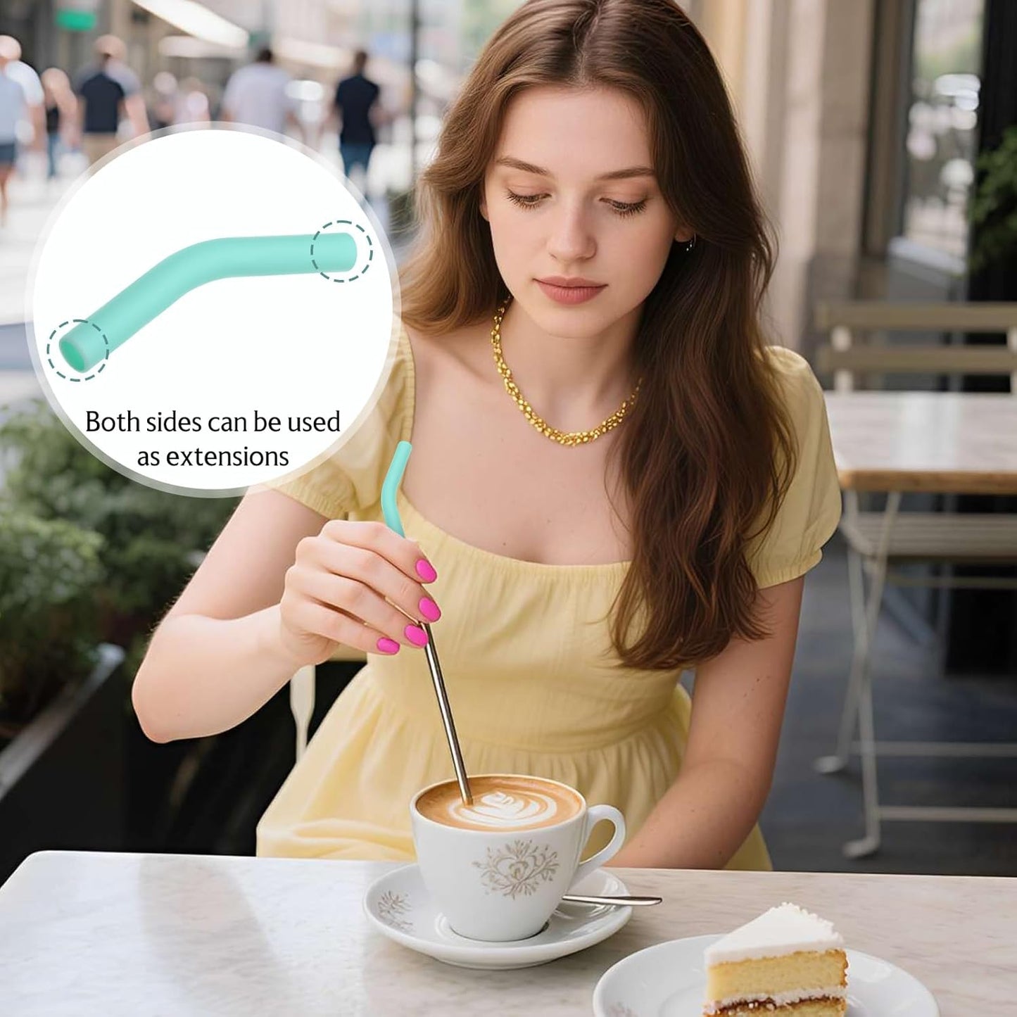 6Pcs Silicone Straw Tips, 5/16 In (8mm) Wide Metal Straw Silicone Tips Flex Elbows Rubber Straws Covers for Stainless Steel Straws (Green)