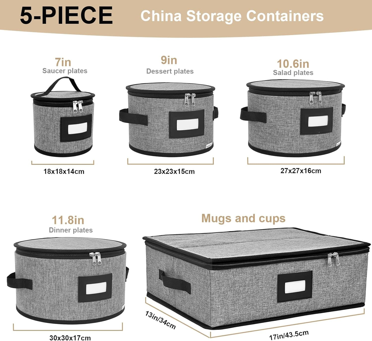 China Storage Containers, Hard Shell with Felt Dividers for Plates, Moving Boxes for Dishes, Cups, Mugs, Tableware Moving Supplies for Kitchen Organization- 5-Piece Set