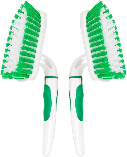 2-Pack Scrub Brush for Cleaning with Long Handle,Medium Firm Brush Bathroom Cleaning Supplies and Bathtub Cleaner and Shower Cleaning Brush,Multi-Scene Use for Kitchen or Carpet Brush,White&Green