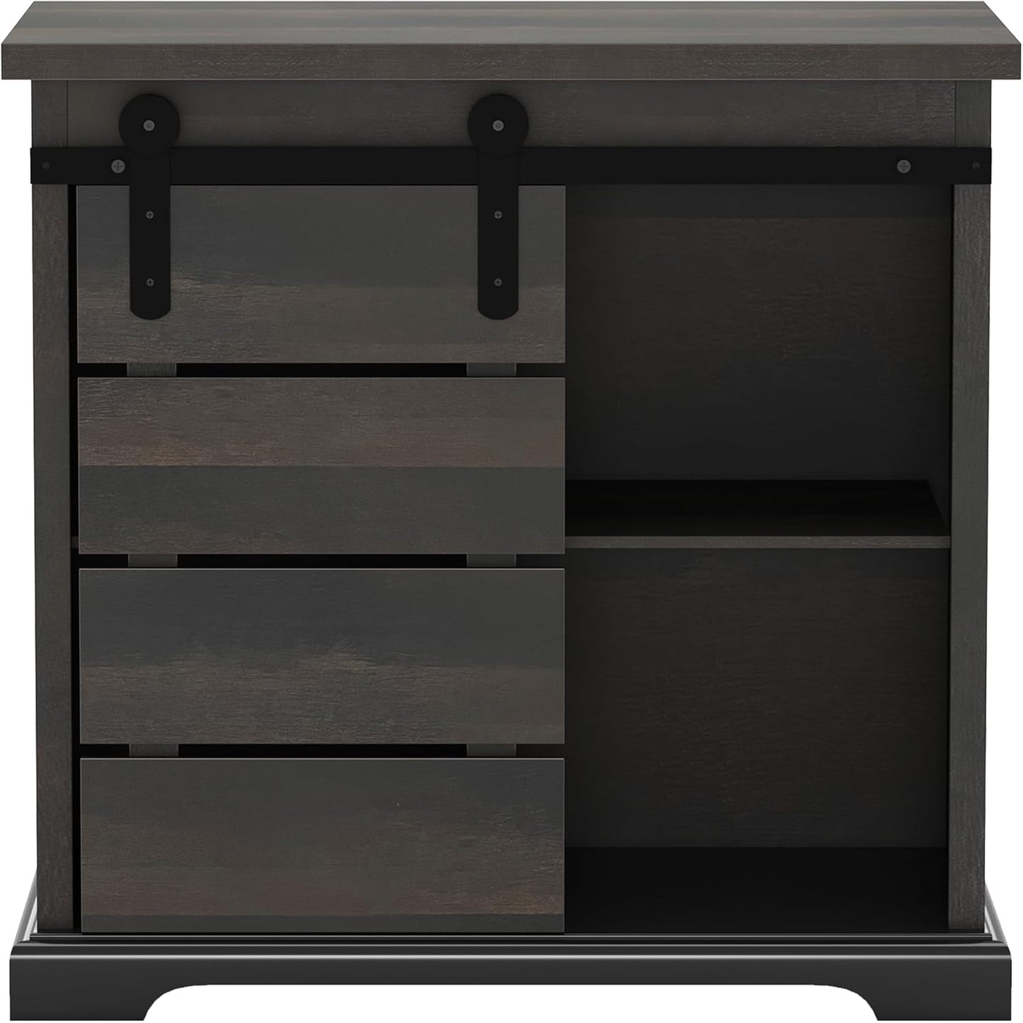 NSdirect Sideboard Coffee Bar Cabinet,Modern Farmhouse Buffet Station Sliding Barn Door Storage Credenza Console with Slat and Shelf Entryway Storage Cabinet Kitchen Dining Living Room, Brown