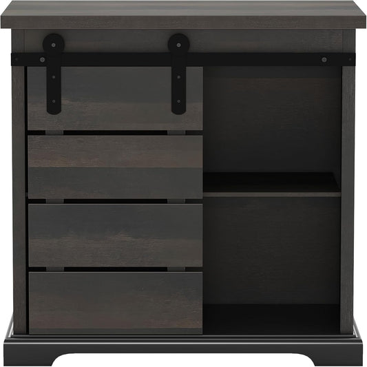 NSdirect Sideboard Coffee Bar Cabinet,Modern Farmhouse Buffet Station Sliding Barn Door Storage Credenza Console with Slat and Shelf Entryway Storage Cabinet Kitchen Dining Living Room, Brown