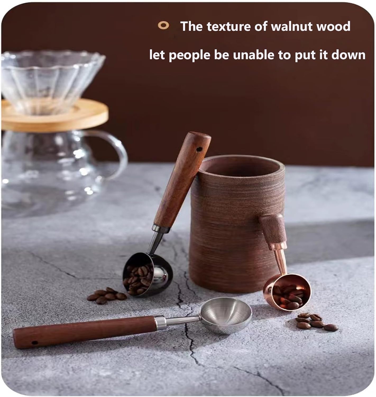 Vintage Coffee Measuring Spoon - 304 Stainless Steel,Coffee Scoop, 10g Capacity, Walnut Handle - Perfect for Coffee, Tea, and More (Gunmetal)