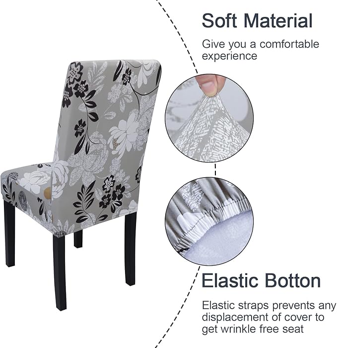 JQinHome Chair Covers for Dining Room Set of 4, High Stretch Removable Washable Parsons Chair Slipcover for Home Party Hotel Wedding Ceremony (Flower,4PCS)