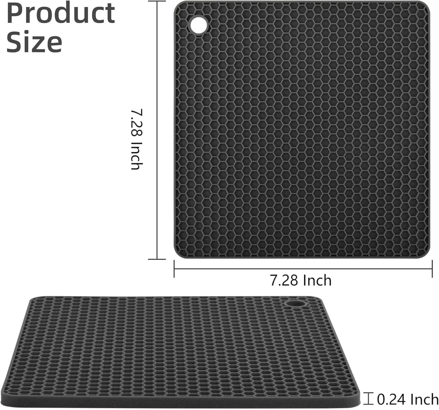 Silicone Trivets Mats, Silicone Hot Pads for Pot Holder, Square Trivets for Hot Dishes, Pots and Pans, Multipurpose Hot Pads for Kitchen Counter, Non Slip Heat Resistant Mats Set 4 Dark Grey