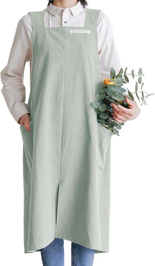 HANEE Cotton Aprons for Women and Men | Cross-Back Apron with Pockets