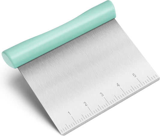 Rainspire Bench Scraper, Stainless Steel Dough Scraper, Pastry Scraper, Pizza and Dough Cutter Multi-Purpose Scraper/Chopper, Pizza Cutter Food Chopper Baking Supplies Kitchen Gadgets, Mint Green