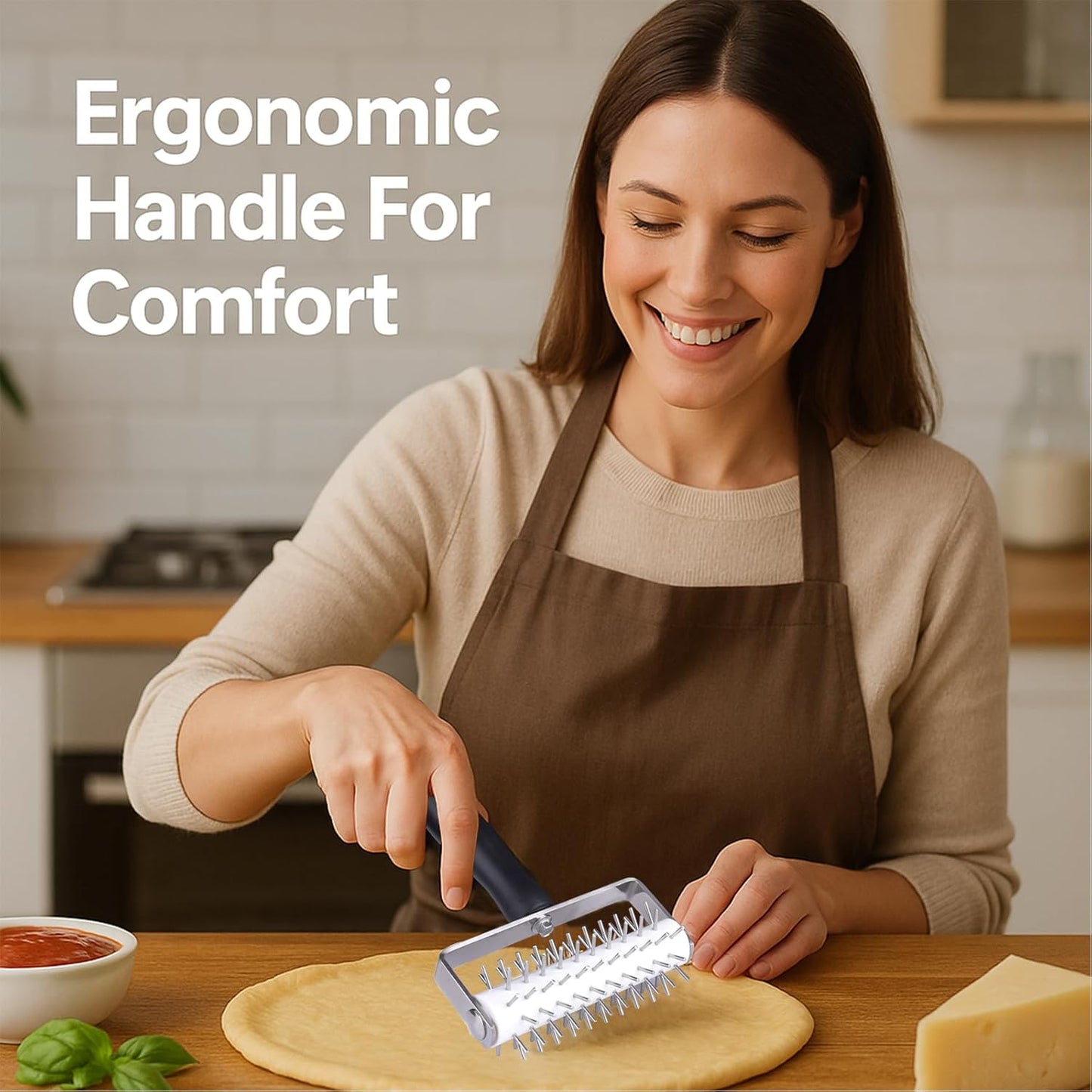 Pizza Dough Docker Roller Stainless Steel, Pin Puncher Dough Hole Maker, Docking Tool for Pizza Pie Cookie Pastry Bread