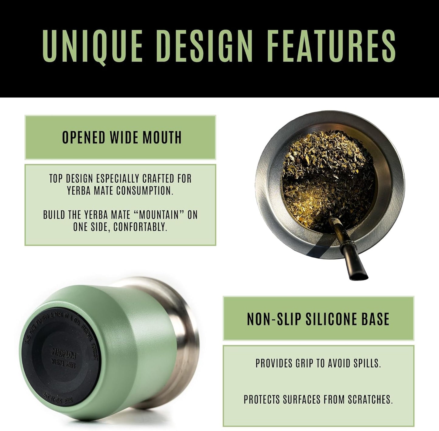 MADFLOW Yerba Mate Cup. Stainless Steel Mate Cup with 2 Bombillas. Double Wall Vacuum Insulated Yerba Mate Gourd. Unique Gourd And Bombilla Set