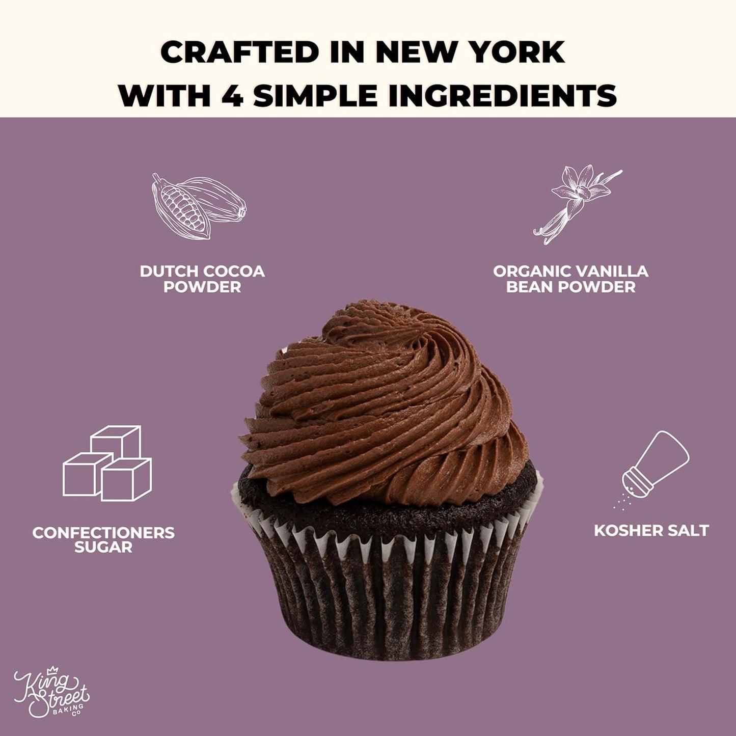 King Street Baking Co Chocolate Frosting Mix - 4 Ingredient Icing for Cake - Real Cocoa, Vanilla - Frosts 12 Cupcakes (3Pack)