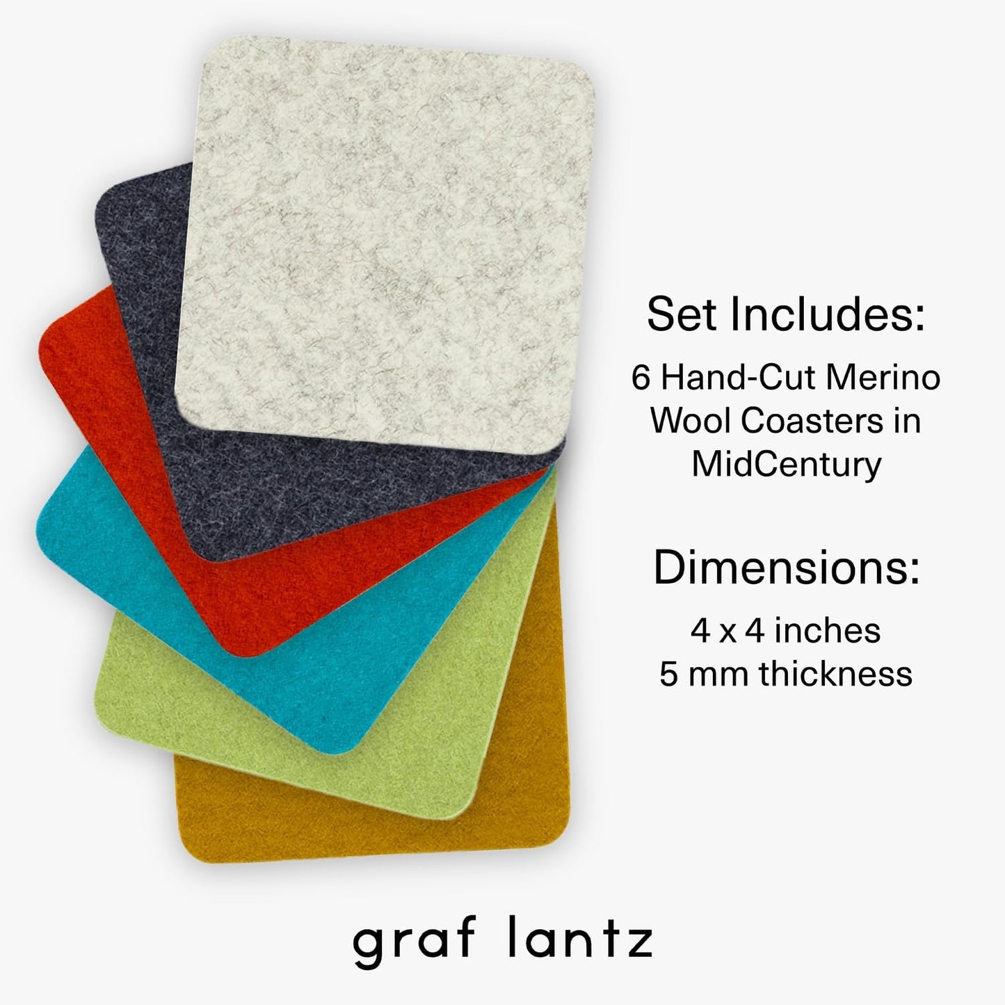 Graf Lantz - Bierfilzl Merino Wool Square Coasters Set of 6 - Midcentury (4"x4"x5mm) - Absorbs 30% Weight, Natural German Wool - Heat Resistant, Sustainable, Reusable - Home Decor & Coffee Table Decor