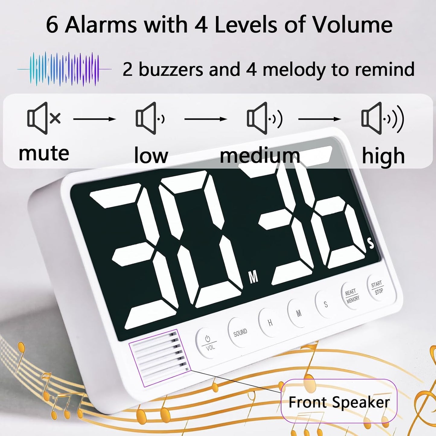 Digital Kitchen Timer with 7.1” Extra Large Display, Rechargeable Magnetic LED Countdown/Up Memory Timer with 6 Alarms & 4 Volume Levels for Cooking, Classroom, Office, Home Gym (Black)