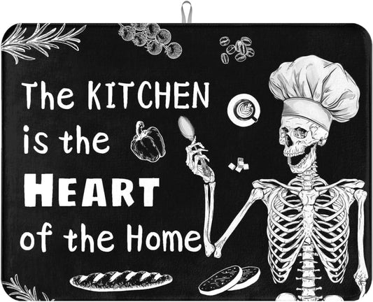 Halloween Skeleton Dish Drying Mat 18 X 24 Inch The Kitchen Is The Heart Of The Home For Kitchen Counter Reversible Dish Drying Pad Water Absorbing And Drying Mat For Kitchen Coffee Bar Decoration