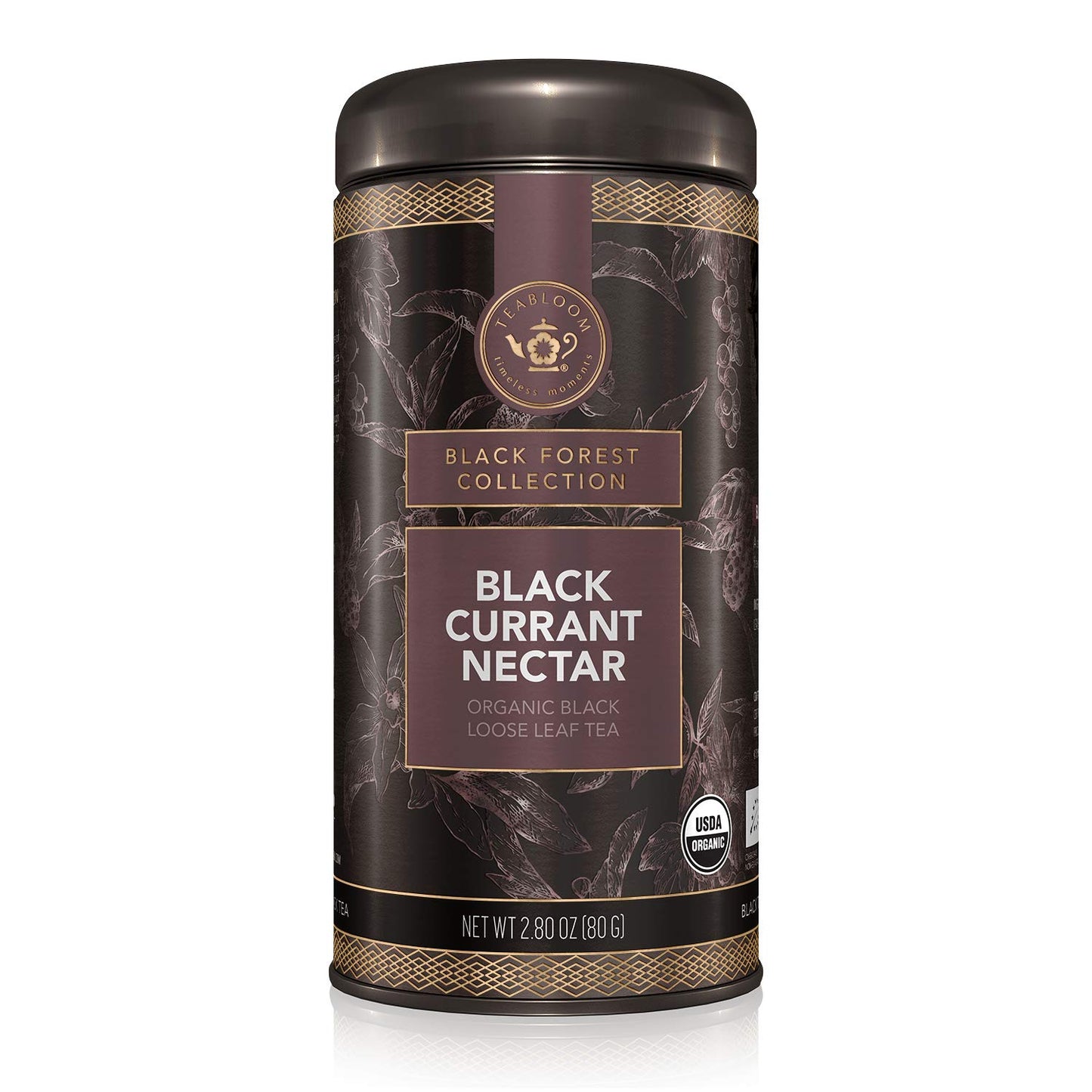 Teabloom Organic Black Tea, Black Currant Nectar Loose Leaf Tea, USDA Certified Organic, 2.80 Ounce Loose Leaf Tea Canister Makes 35-50 Cups