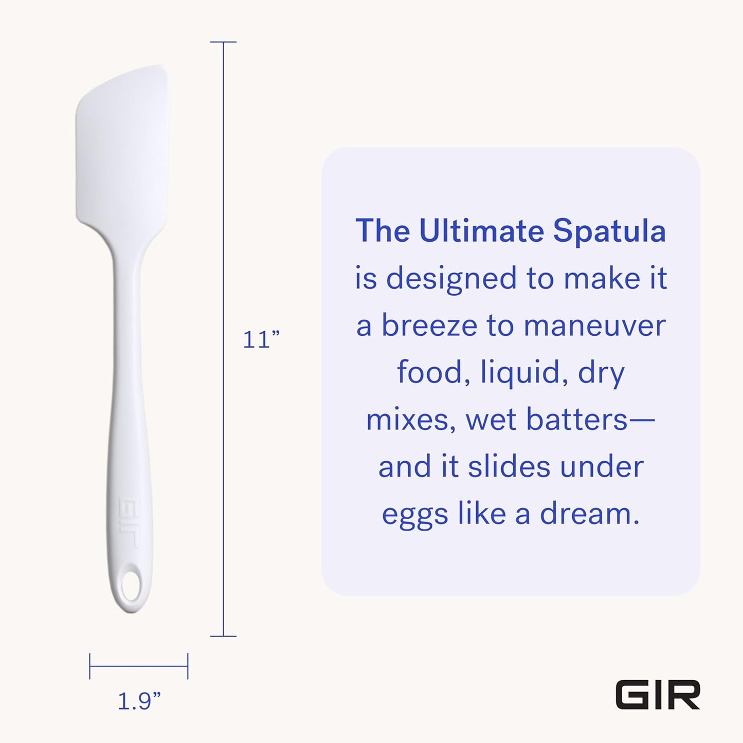GIR: Get It Right Silicone Spatula for Cooking, Baking, Scraping, and Mixing- Non-Stick & Heat Resistant Kitchen Spatula - 11 Inch, Studio White - Silicone Kitchen Utensils